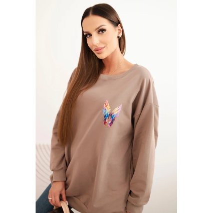 Dámská oversize mikina z bavlny s barevnými křídly na zádech fango (Velikost universal, Barva Fango)