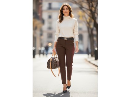 elegantní kalhoty s páskem hnědé