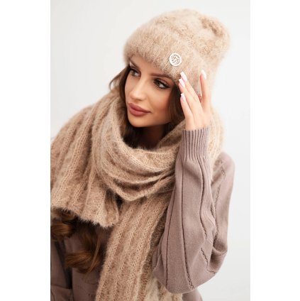 Dámský set čepice a šála se zdobením camel (Velikost universal, Barva Camelová)