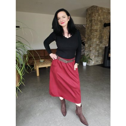 midi sukně vínová