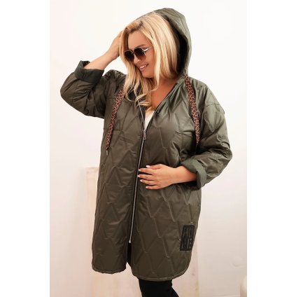 Dámská bunda Plus Size prošívaná s kapucí a nápisem HOPE/barvy (Velikost universal, Barva Khaki)