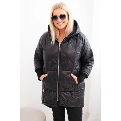 Dámská zimní bunda Plus Size prošívaná s kapucí černá (Velikost universal, Barva Černá)