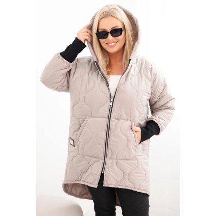 Dámská zimní bunda Plus Size prošívaná s kapucí tmavě béžová (Velikost universal, Barva Tmavě béžová)