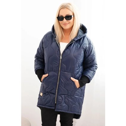Dámská zimní bunda Plus Size prošívaná s kapucí granát (Velikost universal, Barva Námořnická modř)