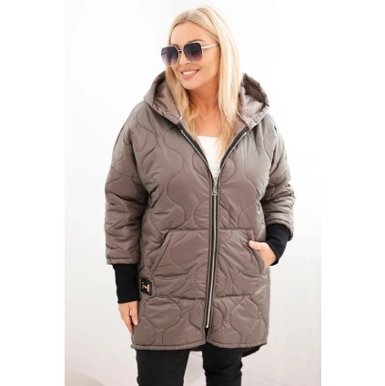 Dámská zimní bunda Plus Size prošívaná s kapucí fango (Velikost universal, Barva Fango)