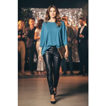 třpytivá oversize tunika modrá