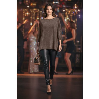 třpytivá oversize tunika hnědá