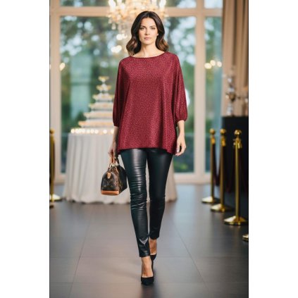 třpytivá oversize tunika vínová