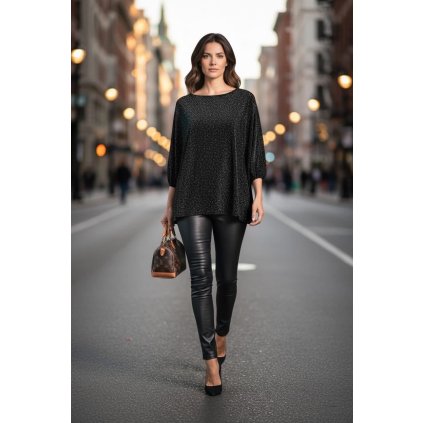 Třpytivá oversize tunika černá