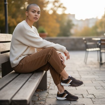 nízké tenisky s kožíškem tmavě hnědé