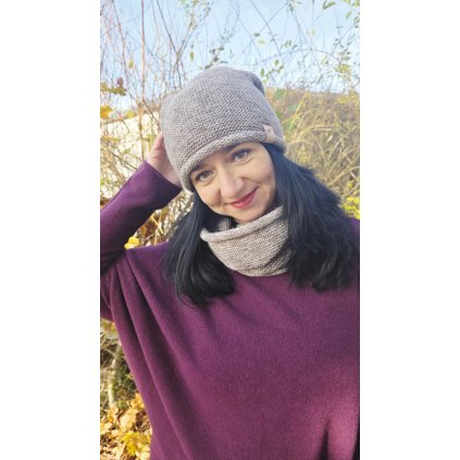 melírovaný set čepice nákrčník hnědý