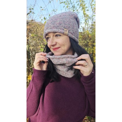 melírovaný set čepice nákrčník šedý