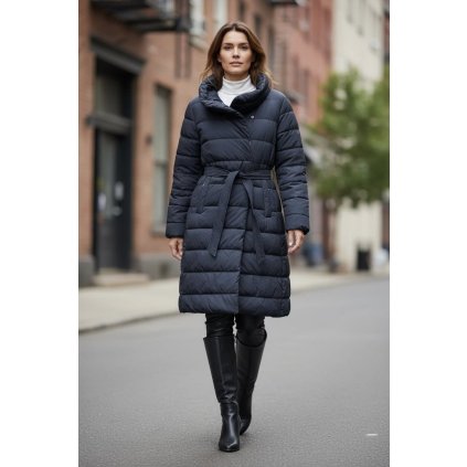 zimní kabát prošívaný s páskem černý