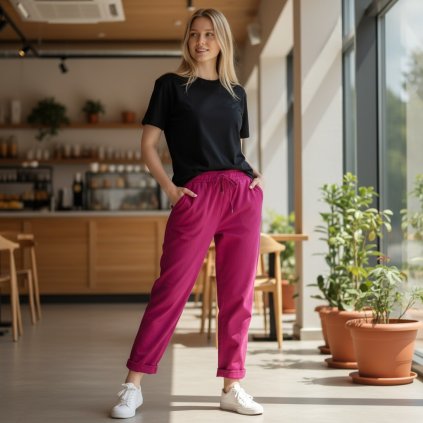 krčené kalhoty zateplené růžové