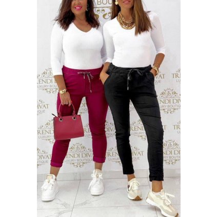 krčené kalhoty zateplené bordo