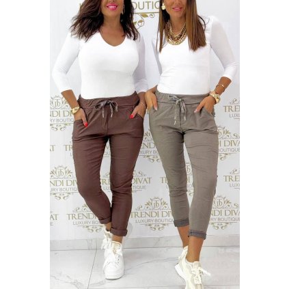 krčené kalhoty zateplené hnědé