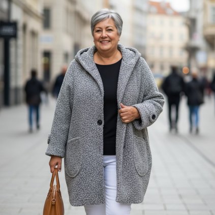 oversize šedý kabát