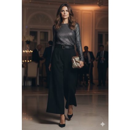 široké elegantní kalhoty teplé černé