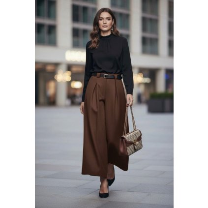 široké elegantní kalhoty teplé hnědé