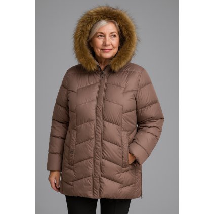 zimní bunda s kapucí pro ženy nejen 50+60+70+ hnědá