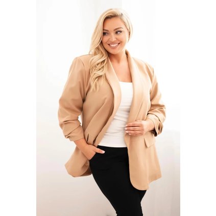 Dámské plus size sako camel (Velikost universal, Barva Camelová)