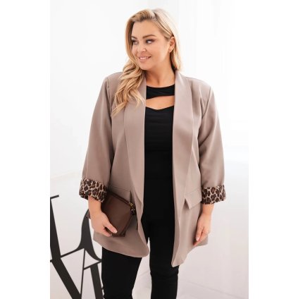 Dámské Plus Size sako s podšívkou v tygřím vzoru fango (Velikost universal, Barva Fango)