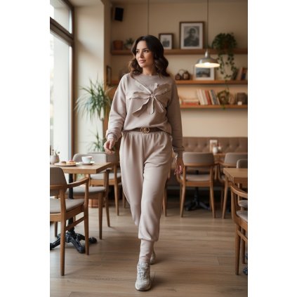 mikina s květinou béžová