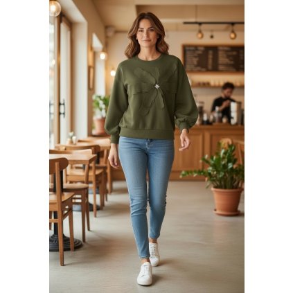 mikina s květinou khaki