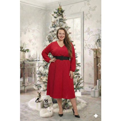 společenské třpytivé šaty plussize červené