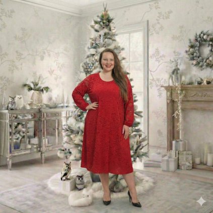 společenské šaty krajkované plussize červené