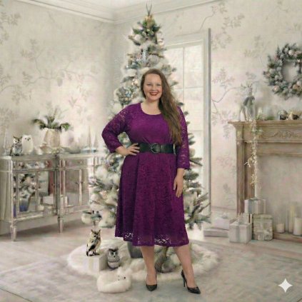 společenské krajkové šaty plussize fialové