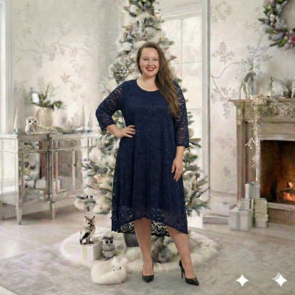 společenské krajkové šaty plussize modré