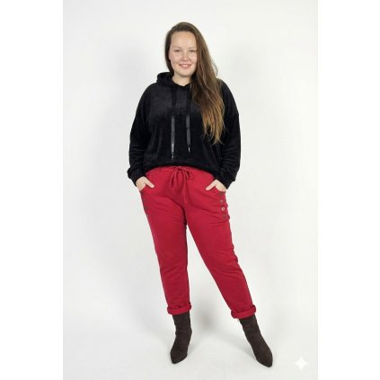 kalhoty s knoflíky v pase na gumu červené