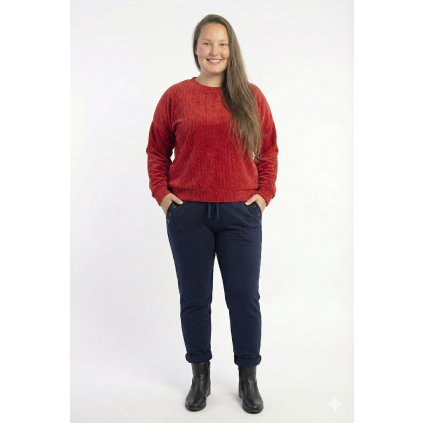 kalhoty s knoflíky v pase na gumu tmavě modré