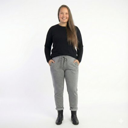 kalhoty s knoflíky v pase na gumu šedé