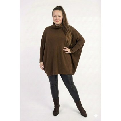 nadměrný svetr netopýřího střihu hnědý