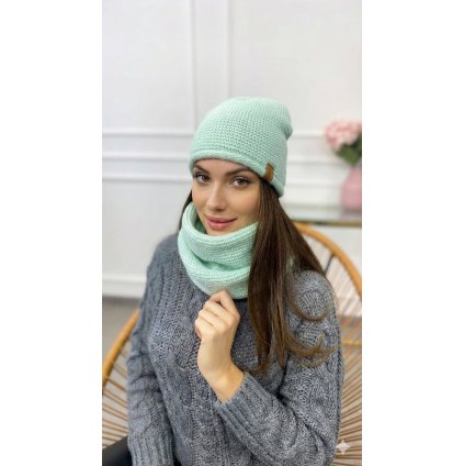dámský komplet čepice nákrčník mint