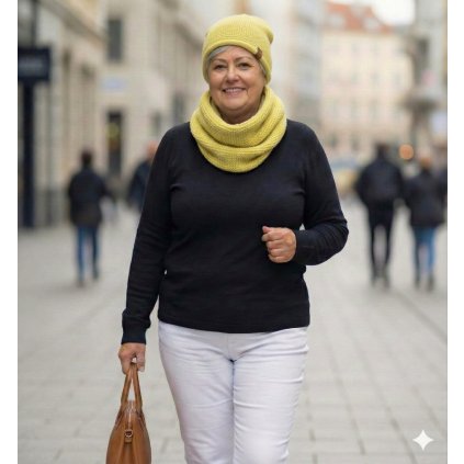 dámský komplet čepice nákrčník žlutý