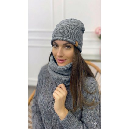 dámský set čepice nákrčník šedý