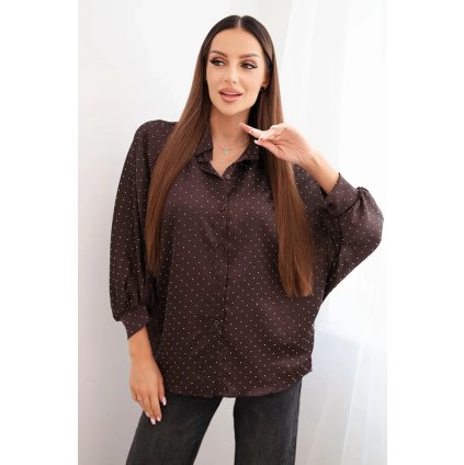 Dámská elegantní blůza z viskózy s knoflíky a límečkem hnědá (Velikost universal, Barva Hnědá)