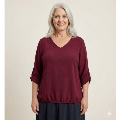 plussize tunika s gumičkou v pase vínová