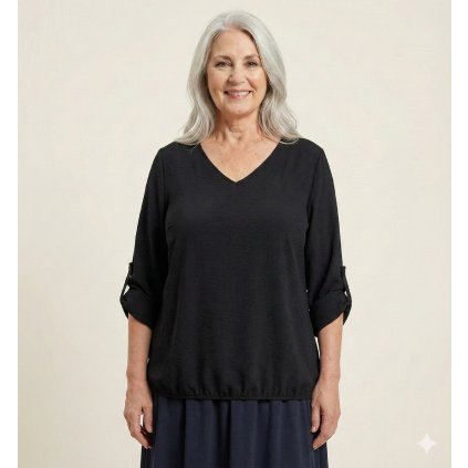 plussize halenka s gumičkou v pase černá