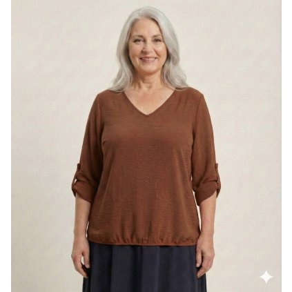 plussize halenka s gumičkou v pase hnědá