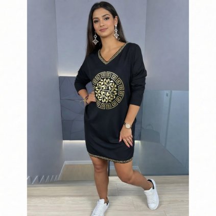 mikinové šaty se zlatým potiskem černé