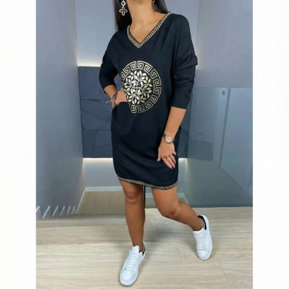 mikinové šaty se zlatým potiskem černé