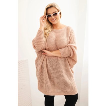 Dámský svetr Plus Size pudrově růžový (Velikost universal, Barva Pudrově růžová)