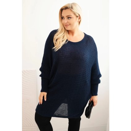 Dámský svetr Plus Size modrý (Velikost universal, Barva Námořnická modř)