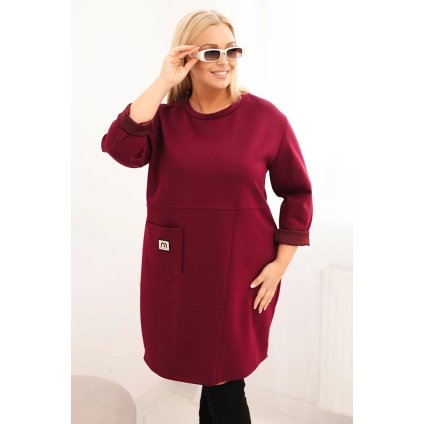 Dámské šaty Plussize s kapsou a 3/4 rukávem švestka (Velikost universal, Barva Švestková)