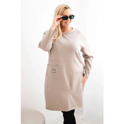 Dámské šaty Plussize s kapsou a 3/4 rukávem fango (Velikost universal, Barva Fango)