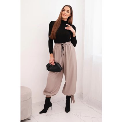 Dámské široké kalhoty se zavazováním dole fango (Velikost universal, Barva Fango)